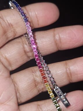 925S Multicolor Rainbow Topaz Tennis Bracelet - Women Jewelry